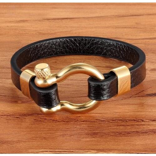 Best Selling New Classic Hip Hop Rock Style Geometric Circle Toggle-clasps Mens Leather Bracelet 19cm/21cm Size Meaningful Gift