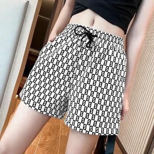 Mode Shorts Chic Letter Print Drawstring Korean Style Streetwear Loose High Waist Casual Leg Width 2021 Womens Summer Clothing