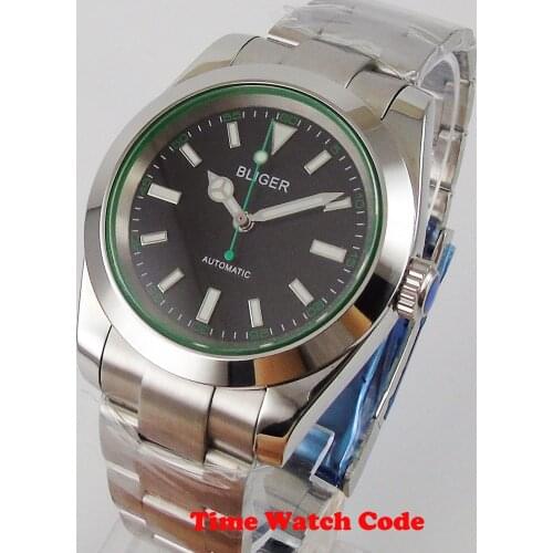 Bliger 40mm Black Dial Automatic Mens Watch Japan NH35A Miyota8215 Luminous Hands Dial Sapphire Crystal Polished Bezel Bracelet