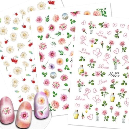 Newest CA-467 468 flower design nail sticker 3d Japan Korea style nail decal template DIY nail decoration wraps