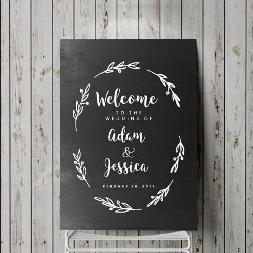 Makeyes Wedding Sign Stickers Custom Floral Welcome Wall Decals Flowers DIY Personalized Names Love Decal Vinyl Stickers Q872