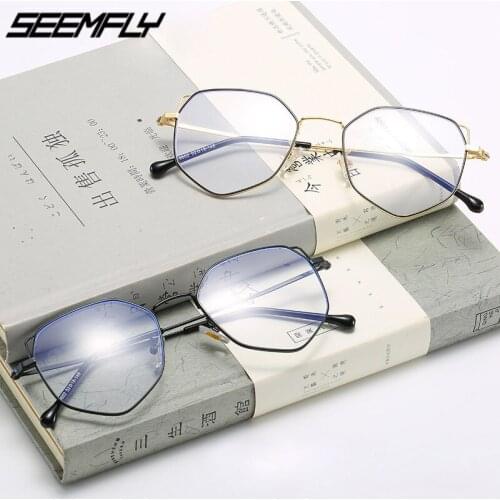 Seemfly New Finished Myopia Glasses Unisex Classic Metal Full Frame Anti Blue Rays Shortsighted Eyeglasses Diopter -1.0 To-4.0