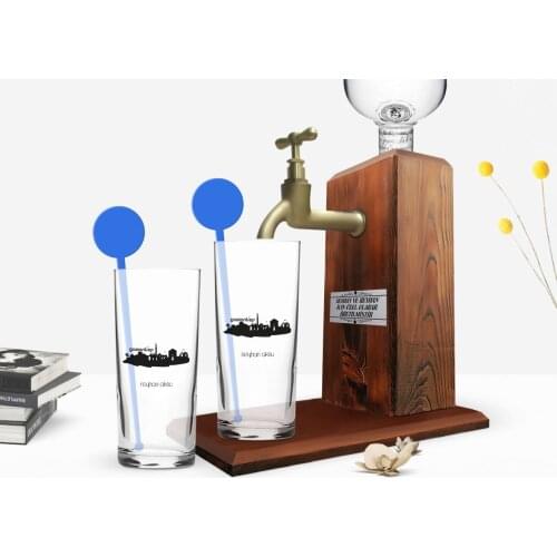 Personalized Colorful Printed Designed In Gaziantep Tourist Dual Vodka Cup and Wood Vodka Stand Gift Seti-2