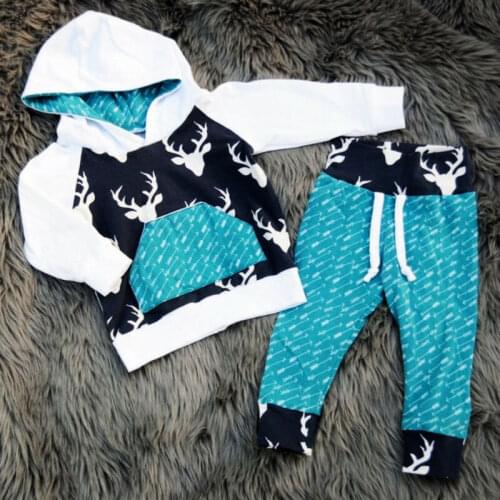 Pudcoco 2019 New Arrival Toddler Kids Baby Boys Girls Reindeer Hooded Tops Pants Outfits Set Clothes