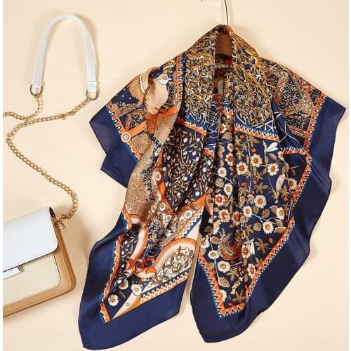 Summer luxury brand silk scarf square women shawls and wraps fashion office small hair neck hijabs foular