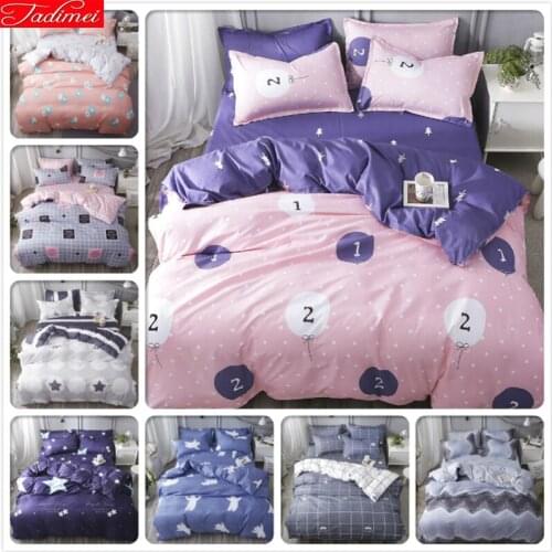 Pink Blue 3/4 pcs Bedding Set Kids Soft Cotton Bed Linen 150x200 180x220 200x230 220x240 Duvet Cover Single Twin Queen King Size