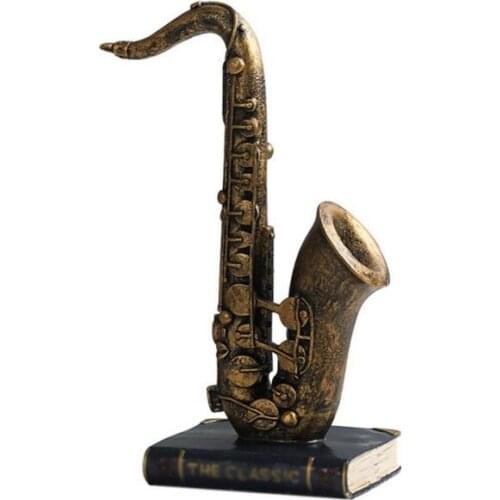 Retro Resin Sax with Book Figurine Saxophone Miniature Craft Bar Coffee Shop Decorative Statue Sculpture/TV cabinet decoration