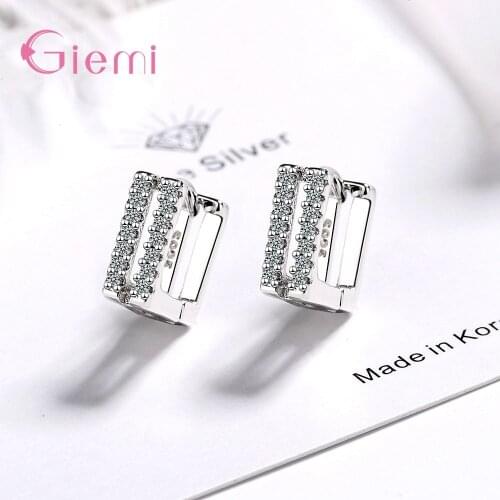 New Arrival 925 Sterling Silver Hoop Earrings Fashion Jewelry Austrian Crystal Women Girls Wedding Engagement Two Colours