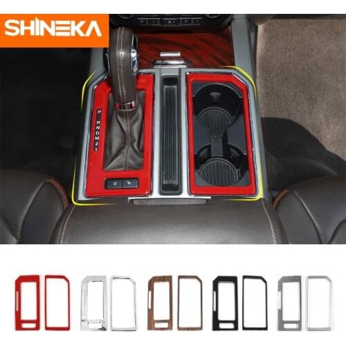 SHINEKA Gear Panel Cup Holder Decorative Frame Trim Gear Box Cover Sticker for Ford F150 2015 2016 2017