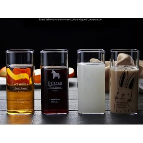 Nordic Style Square Mouth Cup High Borosilicate Heat-resistant Glass Cup Household Beverage Cup Milk Cup Beer Cup B200119