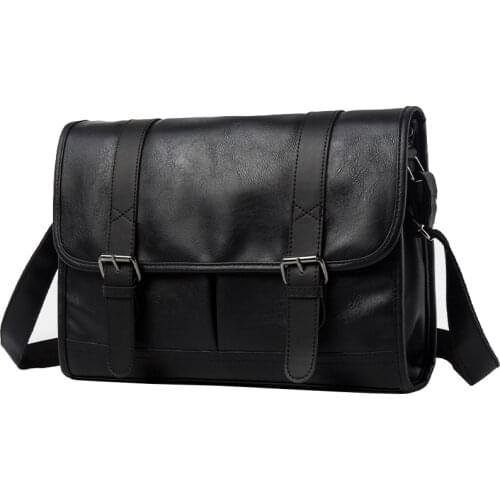 Casual Leather Mens Travel Messenger bags Briefcase Brand Classic Black Soft PU Leather Crossbody Shoulder bag for Men 2020 New