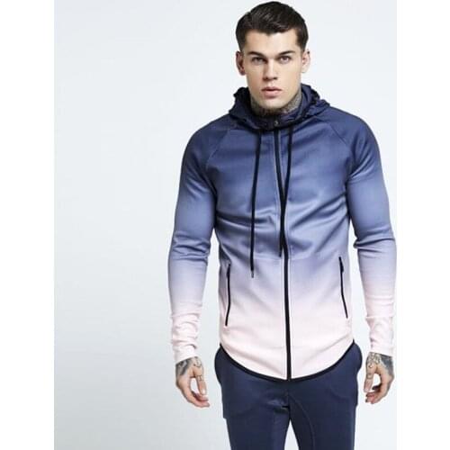 Men Jacket New Autumn And Winter Gradient Color Hoodies Fashion Casual Hoodies Round Neck Zipper Cardigan Hooded Sweater Men