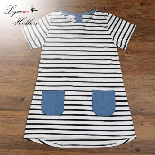 Spring Cute Baby Kids Girls Stripe Clothes Short Sleeve Pocket Dress Party Princess Birthday Dress 0-7 Years Baby Girls Dresses