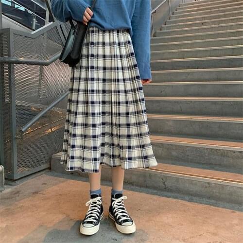 Womens Skirts Japanese Harajuku Ulzzang Loose Ins Retro Plaid Vintage Skirt Female Korean Kawaii Cute Clothing For Women