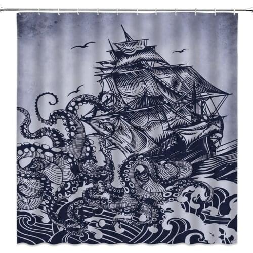 Octopus Ocean Turtle Shower Curtain Waterproof Bathroom Curtains Polyester Cloth Home Decorations with 12 Hooks Bathroom Screen