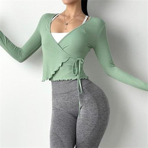 Woman Bandage Sports Top Yoga Shirt Gym Long Sleeve Dry Fit Athletic Active Workout Running Fitness Clothing