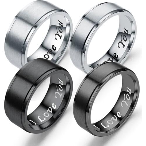 Trendy Titanium Steel Letter Ring Women Men Black Silver Color I Love You Couple Rings Set Trendy Wedding Love Jewelry Bijoux
