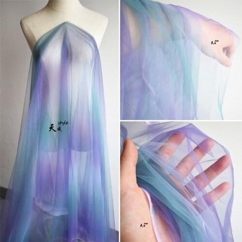 1 yard dream rainbow tulle fabric with Gradient colors, tie dyed style tulle mesh lace fabric, bridal tulle lace fabric