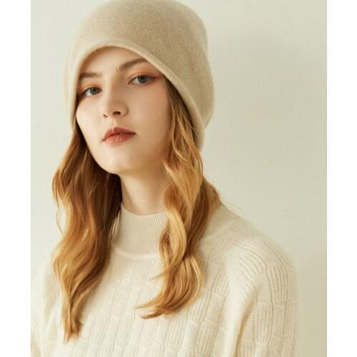 100% Cashmere And Wool Knitted Womens Winter Hat Beanies Female Fashion Skullies Casual Soft Caps Solid Warm Hats Girls Cap
