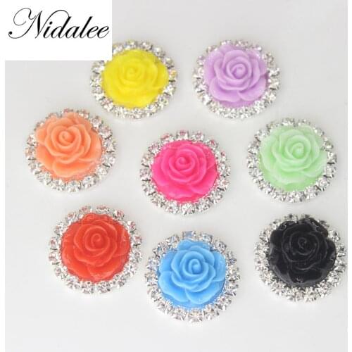 21mm Flower shape Flat Rhinestone Embellishments Diy Decoration Metal Buttons Crafts for clothing Free shipping 10pcs