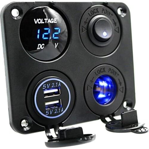 4 in1 Cigarette Lighter Socket + Voltmeter + Dual USB+rocker Switch for Car Boat Marine RV Truck Vehicle