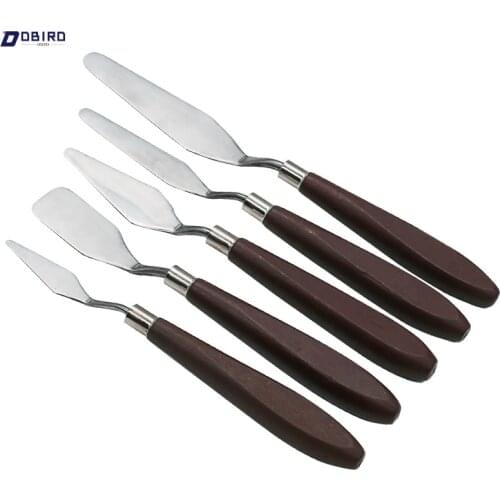 DBIRD 5Pcs Stainless Steel Palette Scraper Set Knives For Artist Oil Painting Tools Painting Knife Blade Wooden Handle