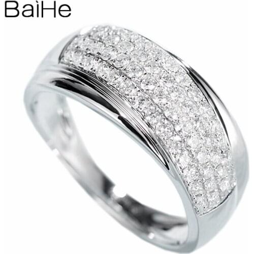 BAIHE Solid 14K White Gold About 0.50ct H/SI Round Natural Diamonds Engagement Gift Fine Jewelry Beautiful diamond Gift Ring