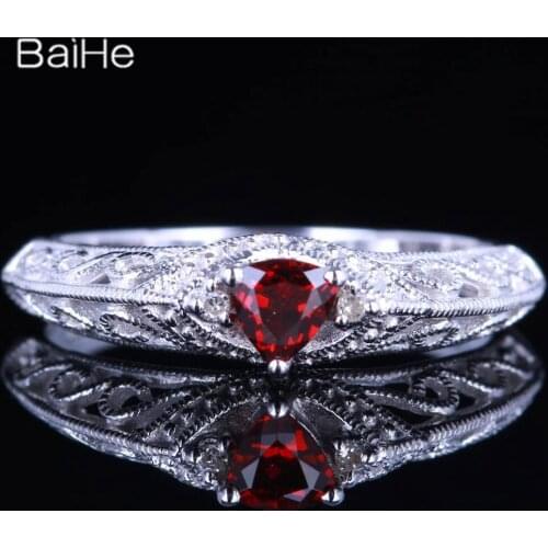 BAIHE Solid 14K White Gold(AU585)0.26CT Certified Flawless/Trillion 100% Genuine Garnet Wedding Women Trendy Fine Jewelry Ring