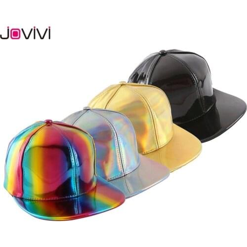Jovivi Adjustable Shiny Holographic Baseball Cap Rainbow Reflective Hip Hop Rave Hat Metallic Casual Cap 4 Colors Optional