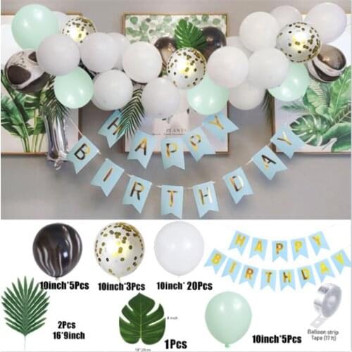 Pink/blue Happy Birthday Balloon Chain Retro Green Garland Metallic Gold Balloons for Home Party Wedding Decorations Supplies
