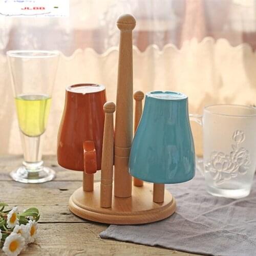 Wooden Cup Holder Round Column Drain Rack Teacup Coffee Cup Rack Household Coffee Table Storage Cup Kitchen Shelf Tumbler Holder