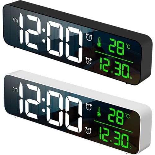 Electronic LED Digital Large Display Morning Alarm Clock Music Brightness USB