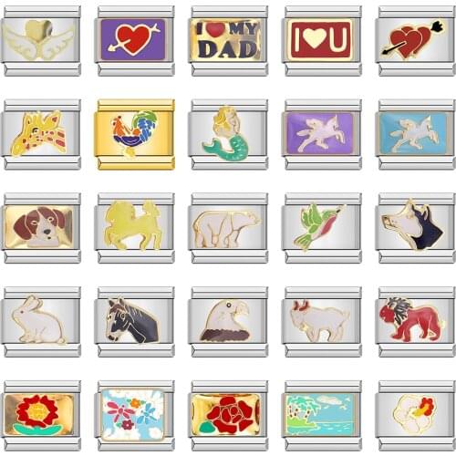 Hapiship Fashion Animal Dog Cat Flower Heart Love Wing Italian Charm Fit 9mm Stainless Steel Bracelet Jewelry DIY Making DJ042