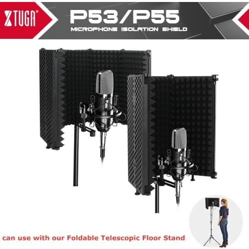 XTUGA 3/5 Plates Microphone Isolation Shield Foldable&Portable High Density Sound-Absorbing Cover Foam Panel with Non-slip Feet