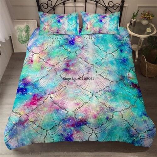 2/3 Pcs Mermaid Duvet Cover Set Pillowcase Geometric Bedding Kids Boys Girls Bed Set Vintage Quilt Cover Comforter Cover Bedding