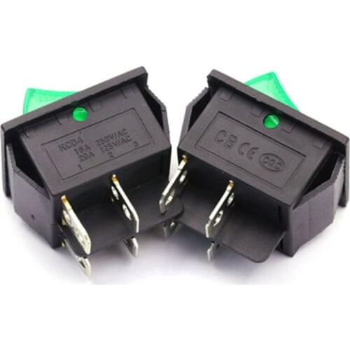 Ship type switch second gear 4-pin with green light power switch button rocker power switch (2pcs)