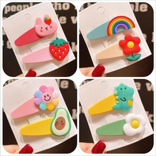 2021Summer Kids Girls Hair Pin Cute Fruit Rainbow Flowers Hair Pin Kawaii Candy Color Braid Accessories pinzas para el pelo