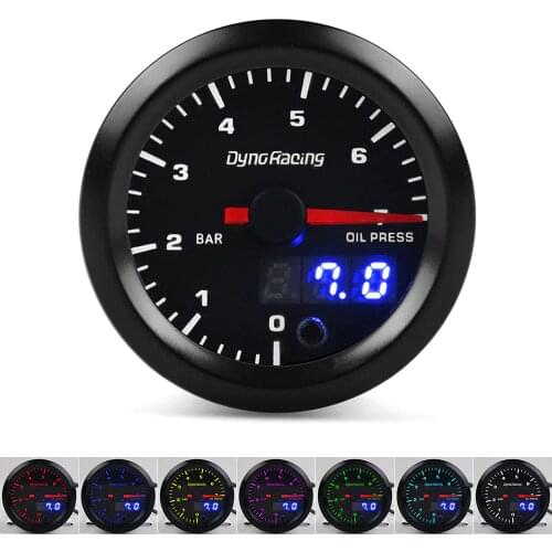Dynoracing Dual Display 52MM 7 Colors Oil pressure gauge 0-7 BAR Oil press gauge with stepper motor
