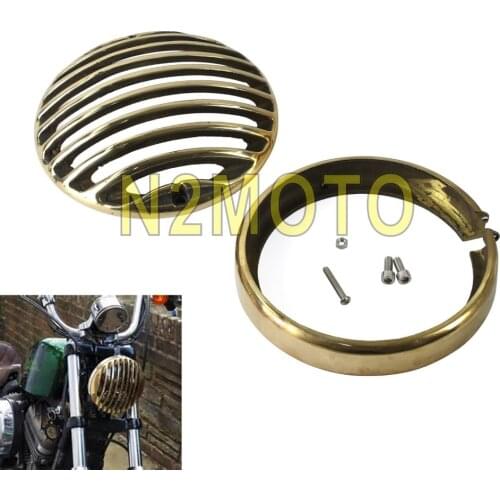 Motorcycle Brass 4.5" Headlight Grill Guard Head Light Cover Spotlight Protector for Harley Bobber Cafe Racer Road King