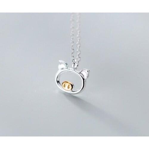 New Creative Beautiful Cute Piglet Female Simple And Lovely 925 Sterling Silver Jewelry Personality Pig Animal Necklaces H489