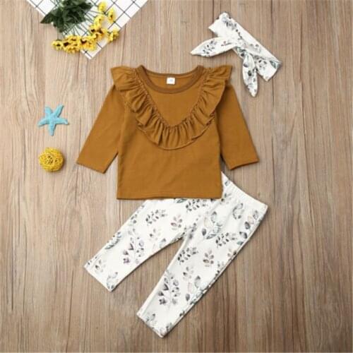 0-24 Months Baby Girls Outfits Spring Autumn Infant Baby Girl Clothes Set Long Sleeve Cotton Top Print Floral Pant Headband Set
