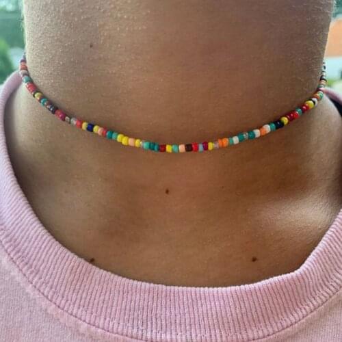 Bohemian Multi Color Beads Necklace Statement Choker Jewelry for Women Simple Handmade Jewelry Beaded Short Necklaces Collar