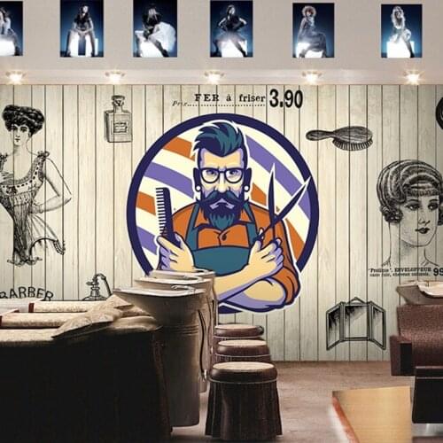 Drop Shipping Custom Photo Wallpaper European Fashion Brick Wood Mural Barber Shop Beauty Salon Decoration Background Wallpaper