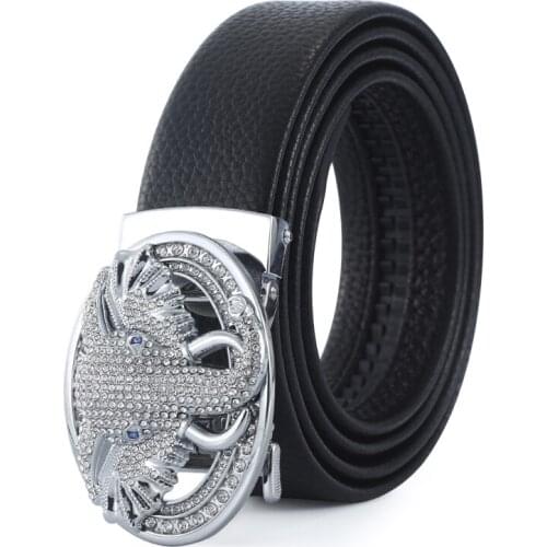 2020 Male Belt Colorful black gold Rhinestone Animal Automatic Buckle Black Cowhide Strap Man belt for jeans
