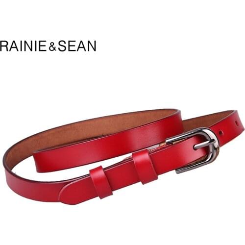 RAINIE SEAN Casual Belt Women Real Cow Leather Vintage Belt Pin Red Solid Fashion Brand High Quality Ladies Leather Trouser Belt