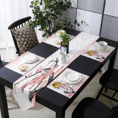 Pink Cherry Blossoms Flower Table Runner Table Mats Cover For Home Wedding Banquet Festival Party Catering Hotel Decoration
