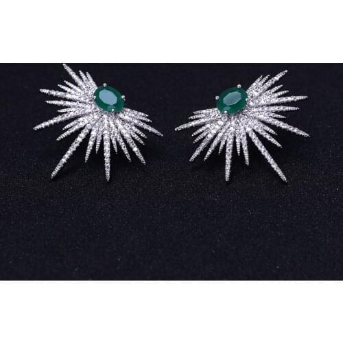 Janekelly Punk Style Spike Shape Earring Pave Cubic Zirconia brinco Green stone Sparkly Star Galaxy Stud Earrings Clear
