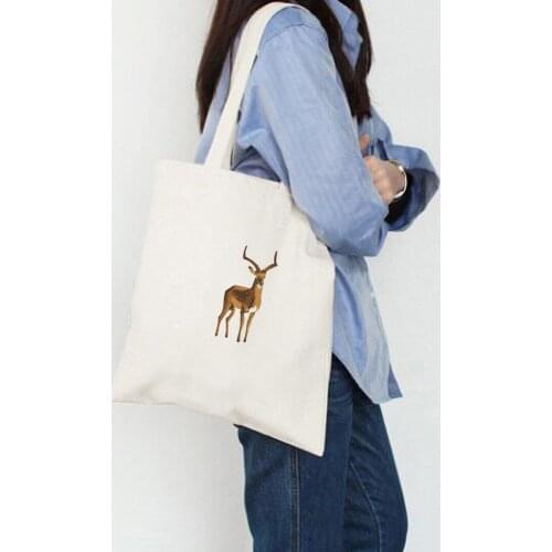 Deer Painting Art Canvas Storage Bags Shopping Bags Women Handbag Reusable Folding Grocery Eco Tote Bags Literary Animal Cool