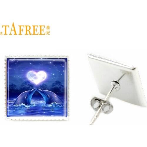 TAFREE 2017 cute animal square stud earrings for women fish dolphin stud earring fashion gift jewlery E278