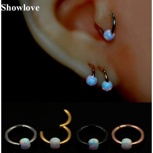 1pc 16g Titanium&Opal Stone Hinged Segment Ring Septum Nose Clicker Ear Cartilage Tragus Helix Lip Labret Piercing Body Jewelry